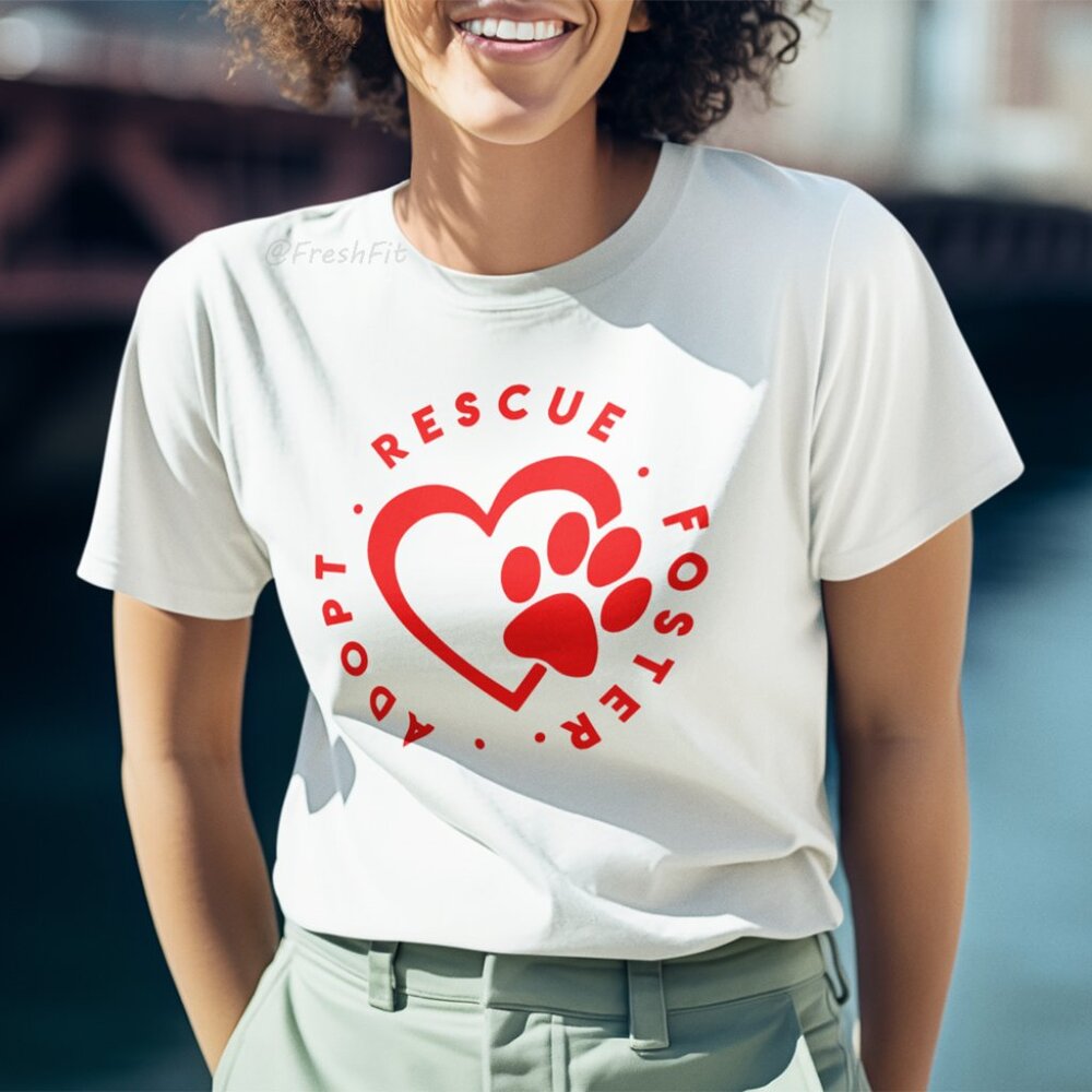 🆕Adopt Rescue Foster Paw Heart White T-Shirt Graphic Tee